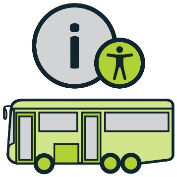The information icon with the accessibility icon next to it. Underneath them is a bus.