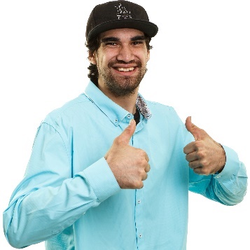 A smiling man giving two thumbs up.
