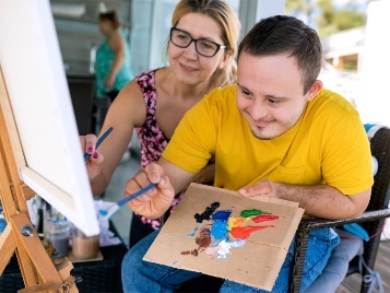 A pair painting on a canvas together.
