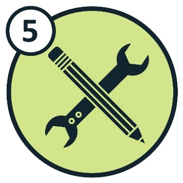 Number 5 next to a pencil and a wrench.